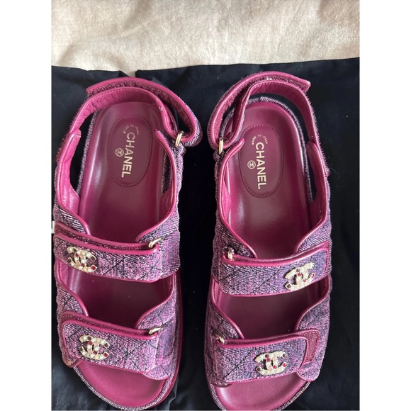 CHANEL Dad Burgundy Double-Strap Sandals - Picture 3 of 6